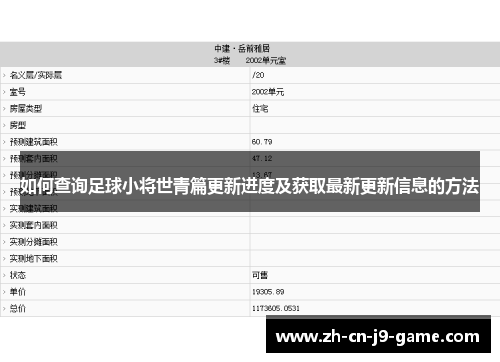 如何查询足球小将世青篇更新进度及获取最新更新信息的方法